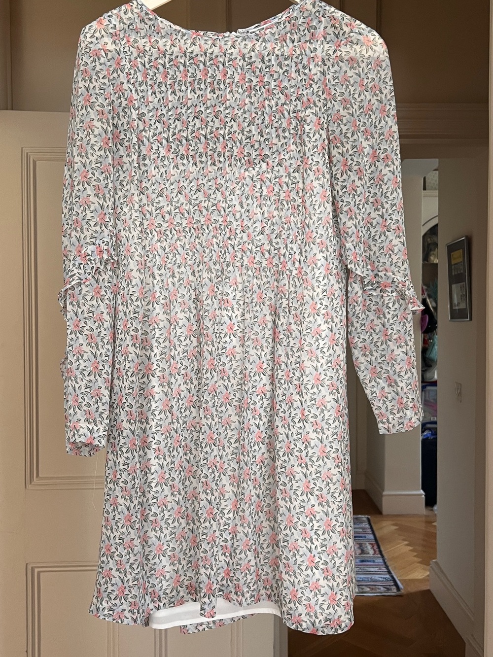 Club Monaco White Floral Long-Sleeve A-Line Dress